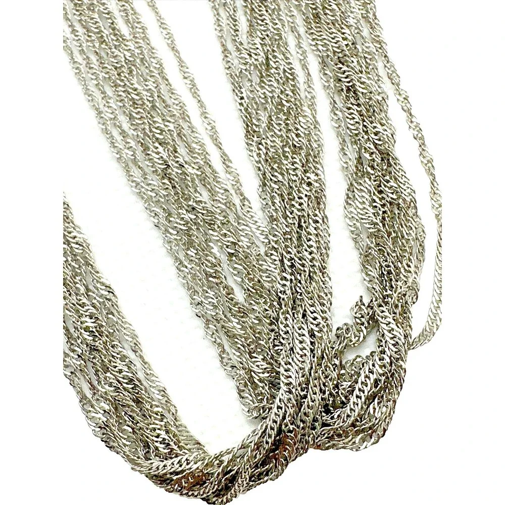 NWT New Lariat Multi Strand Chain Knot Tassel Necklace Silver Tone NOS 23.5”